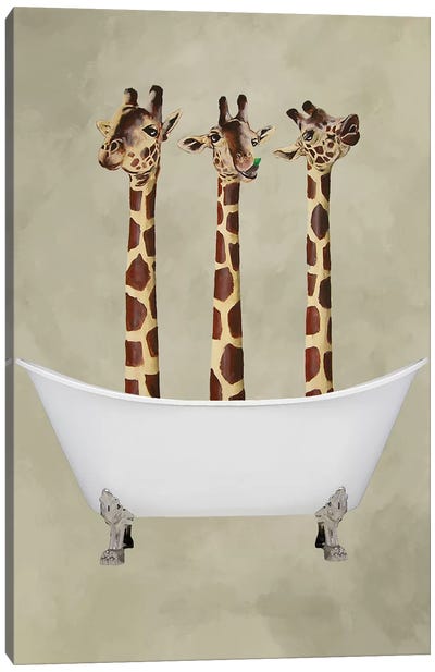 Giraffes In Bathtub Canvas Art Print - Art for Older Kids
