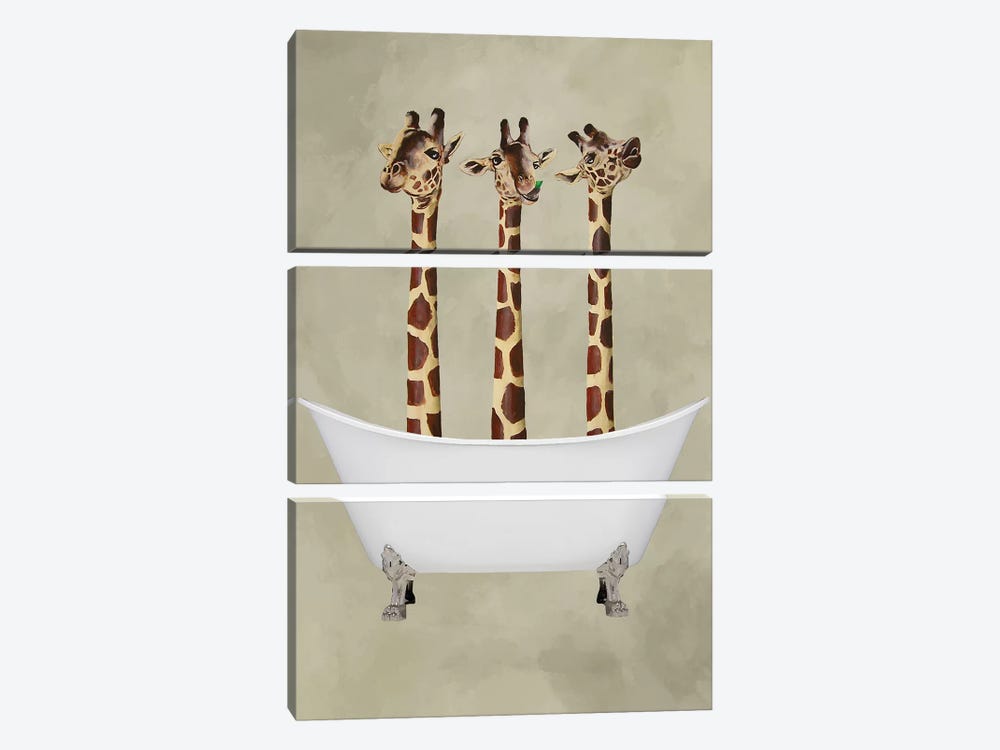 Giraffes In Bathtub by Coco de Paris 3-piece Canvas Art Print