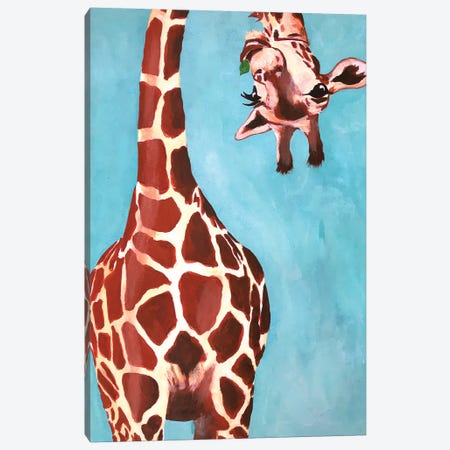 Giraffes With Green Leaf Canvas Print #COC169} by Coco de Paris Canvas Print
