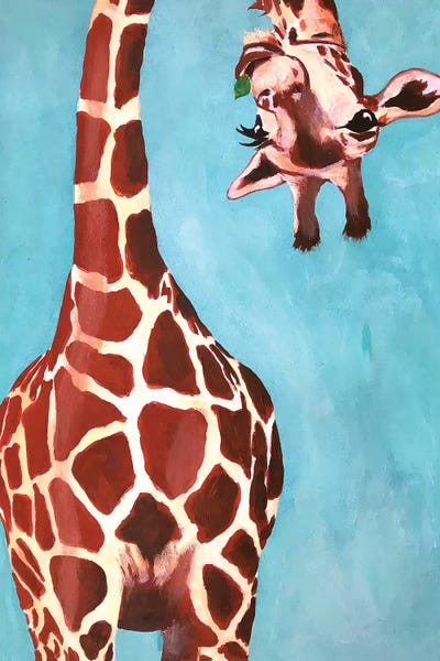 Giraffes: Giraffes With Green Leaf by Coco de Paris