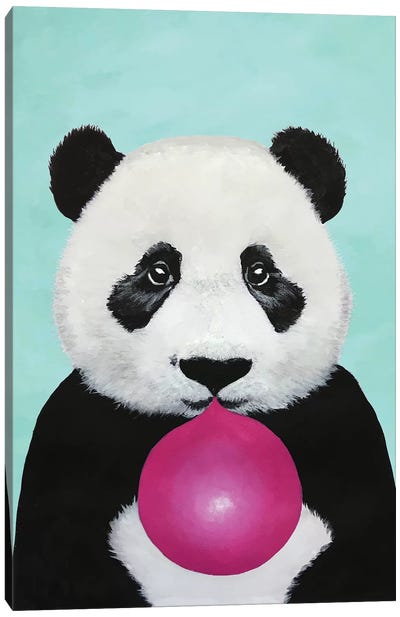 Bubblegum Panda, Turquoise Canvas Art Print - Bubble Gum