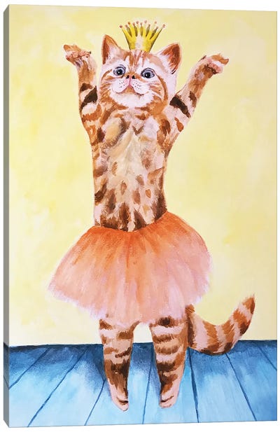 Cat Ballet Canvas Art Print - Orange Cat Art