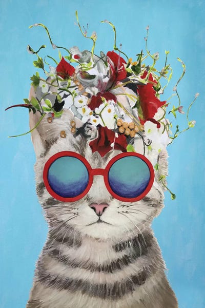 Cat Flower Power, Blue by Coco de Paris canvas print