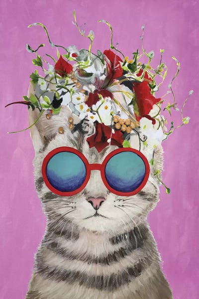 Cat Flower Power, Pink by Coco de Paris canvas print