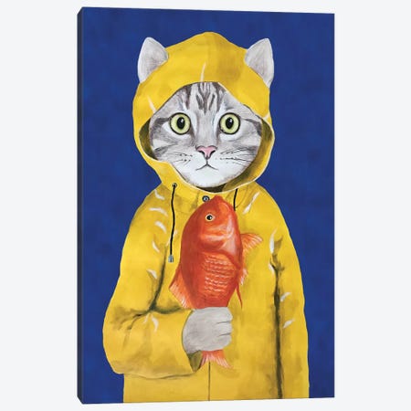 Cat With Fish Canvas Print #COC188} by Coco de Paris Canvas Print
