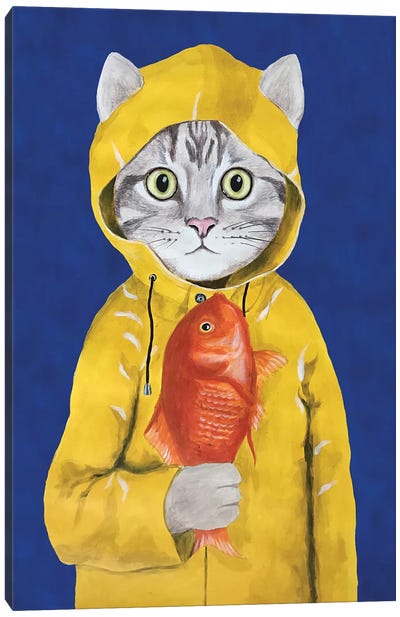 Cat With Fish Canvas Art Print - Coco de Paris