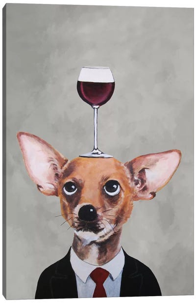 Chihuahua With Wineglass Canvas Art Print - Chihuahua Art