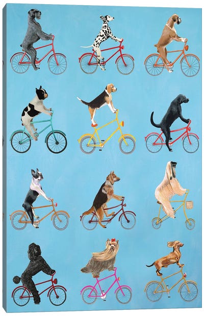 Cycling Dogs Canvas Art Print - Bicycle Art