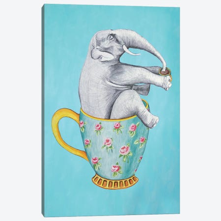 Elephant In Cup, Blue Canvas Print #COC197} by Coco de Paris Canvas Art Print