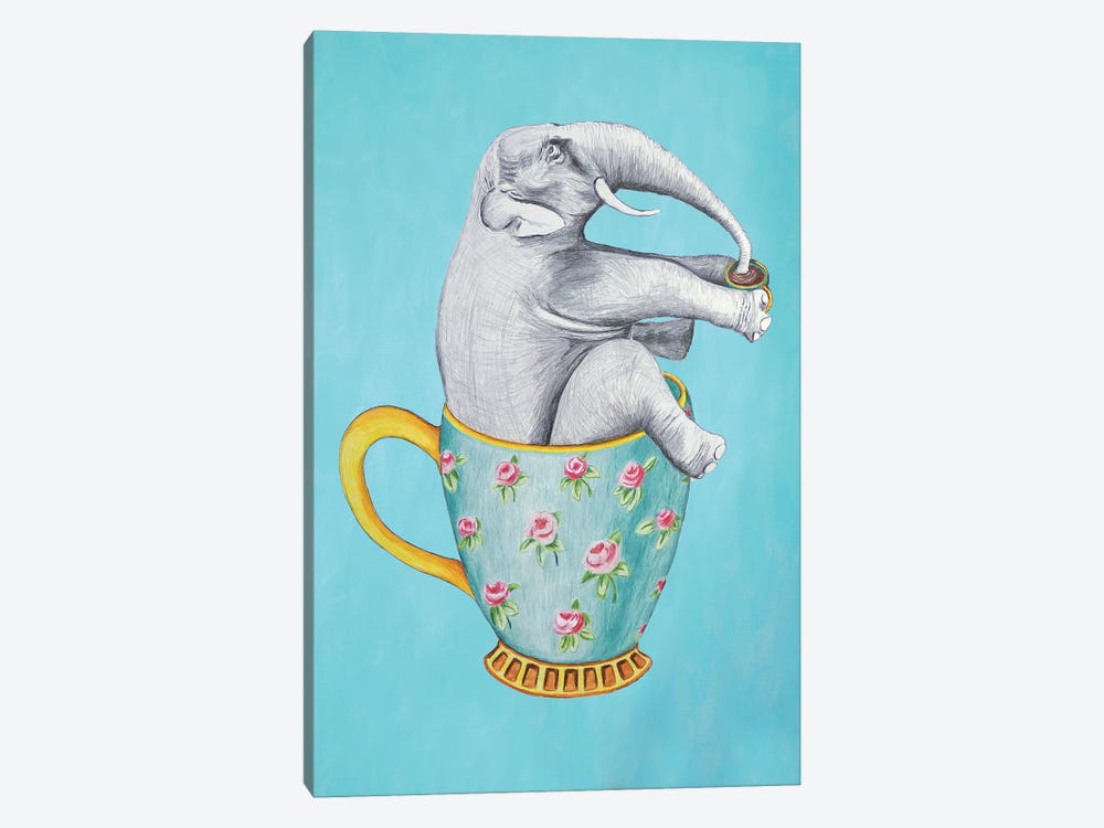 Elephant In Cup, Blue by Coco de Paris 1-piece Canvas Artwork