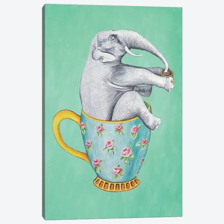 Elephant In Cup, Turquoise Canvas Print #COC198} by Coco de Paris Canvas Wall Art