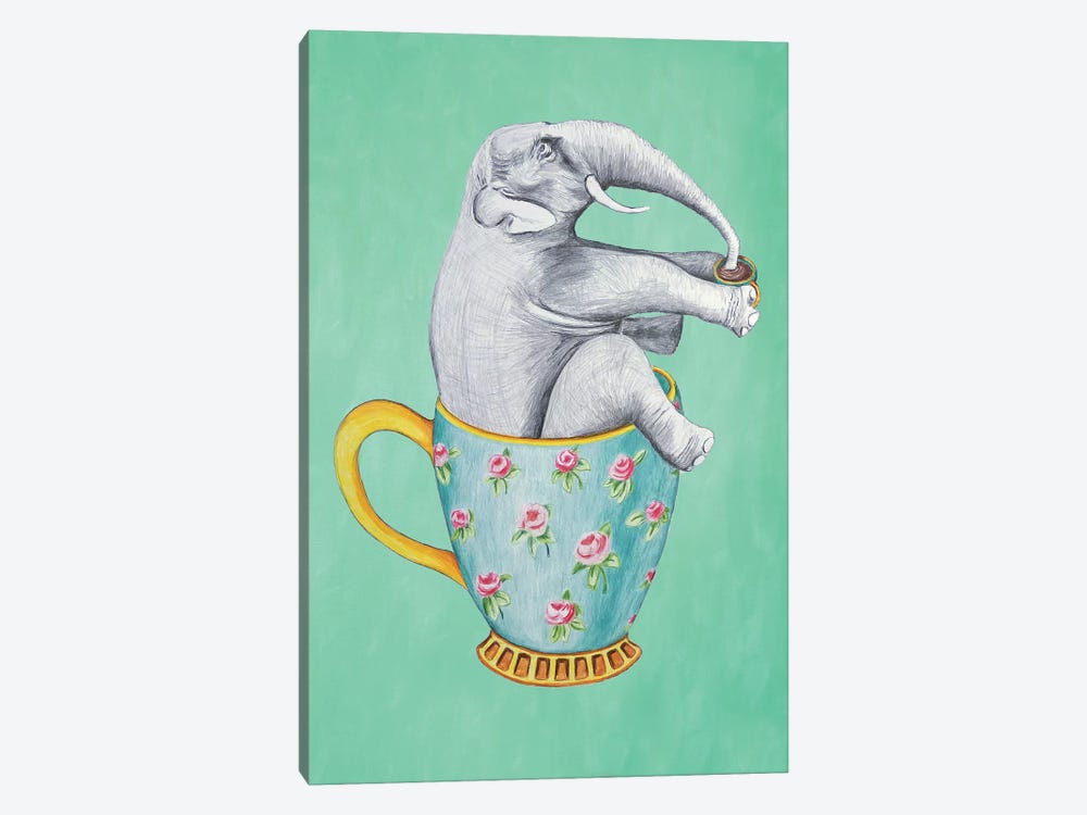 Elephant In Cup, Turquoise by Coco de Paris 1-piece Canvas Print