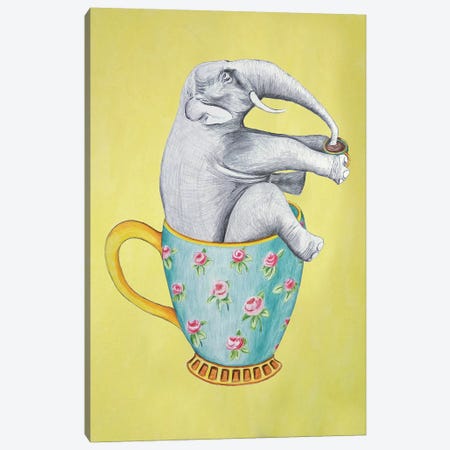 Elephant In Cup, Yellow Canvas Print #COC200} by Coco de Paris Canvas Artwork
