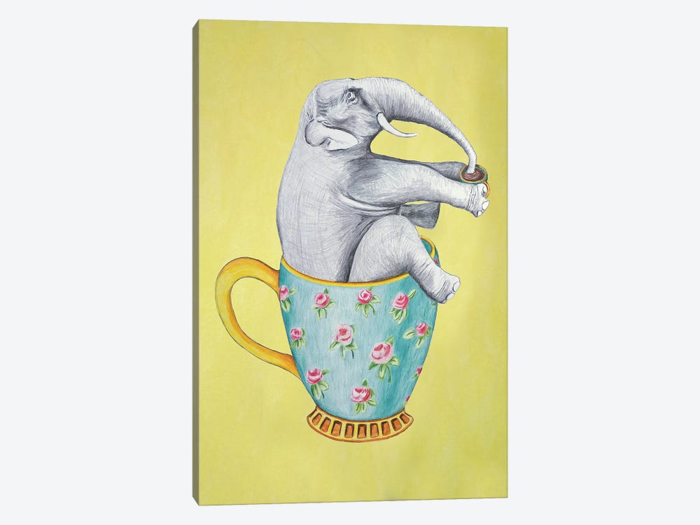 Elephant In Cup, Yellow by Coco de Paris 1-piece Canvas Wall Art