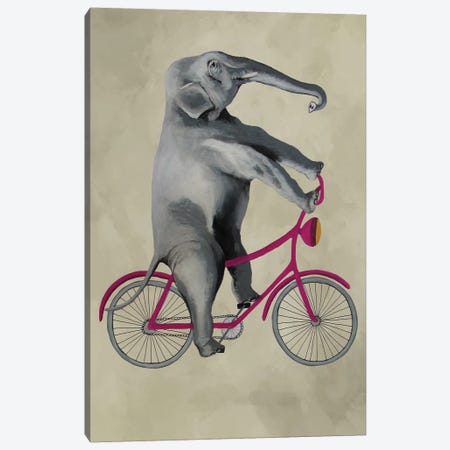 Elephant On Bicycle, Beige Canvas Print #COC201} by Coco de Paris Canvas Wall Art