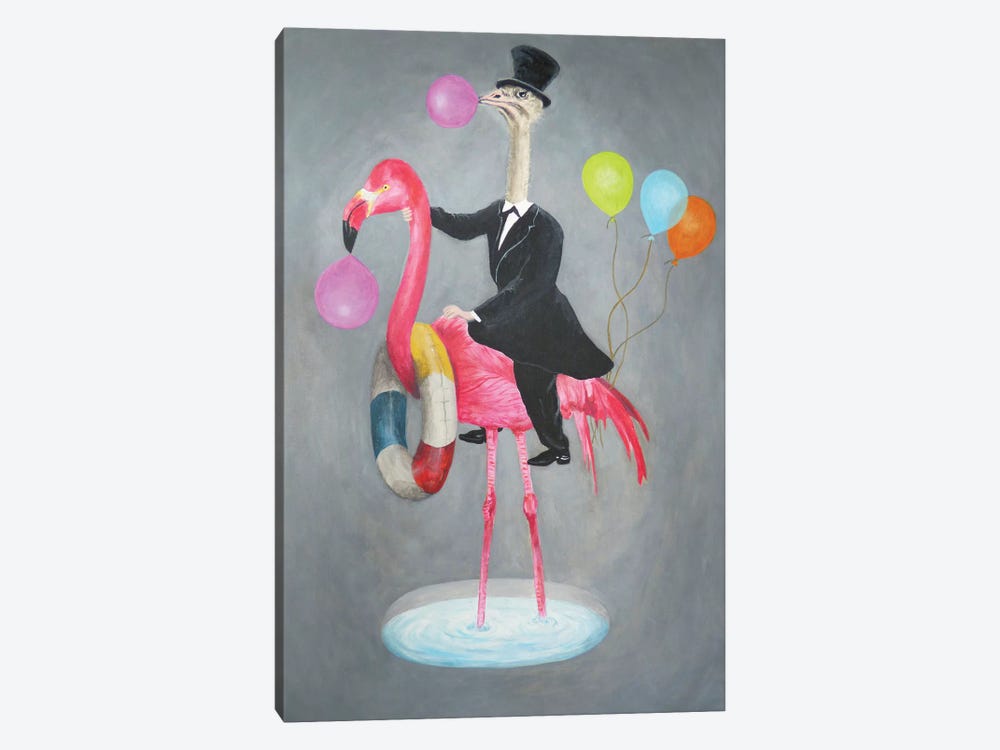 Flamingo With Ostrich 1-piece Canvas Print