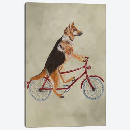 German Shepherd On Bicycle Canvas Print #COC205} by Coco de Paris Canvas Art Print