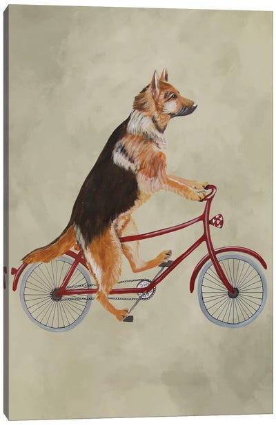 German Shepherd On Bicycle Canvas Art Print - German Shepherd Art