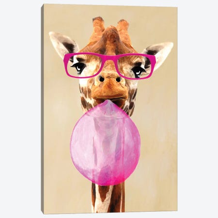 Clever Giraffe With Bubblegum Canvas Print #COC20} by Coco de Paris Canvas Wall Art