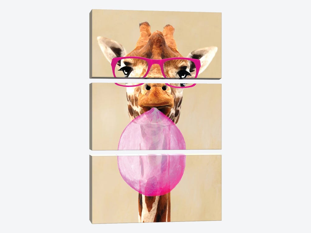 Clever Giraffe With Bubblegum by Coco de Paris 3-piece Canvas Wall Art