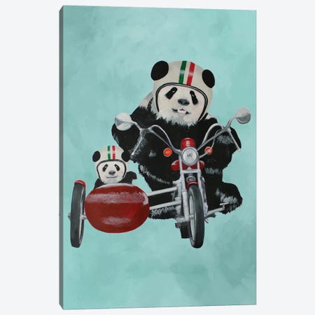 Pandas On Motorbike Canvas Print #COC222} by Coco de Paris Canvas Wall Art
