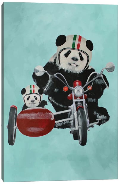 Pandas On Motorbike Canvas Art Print