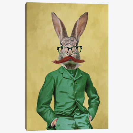 Rabbit With Moustache Canvas Print #COC229} by Coco de Paris Canvas Artwork