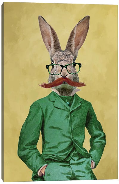 Rabbit With Moustache Canvas Art Print - Hipster