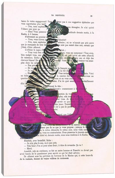 Zebra On Red Vespa Canvas Art Print - Scooters