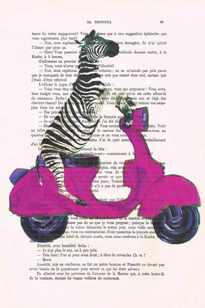 Zebra On Red Vespa