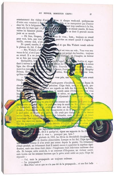 Zebra On Yellow Vespa Canvas Art Print - Coco de Paris