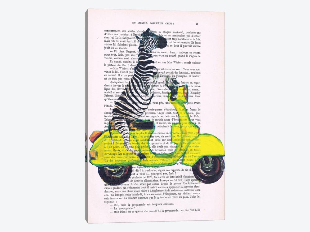 Zebra On Yellow Vespa by Coco de Paris 1-piece Canvas Art Print