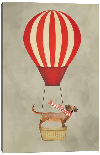 Dachshund With Air Balloon Canvas Art Print - Hot Air Balloon Art