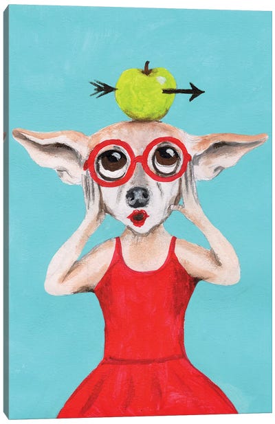 Chihuahua With Apple Canvas Art Print - Chihuahua Art