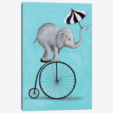 Elephant With Umbrella Canvas Print #COC243} by Coco de Paris Canvas Wall Art