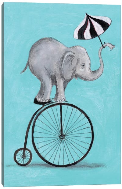 Elephant With Umbrella Canvas Art Print - Circus Art