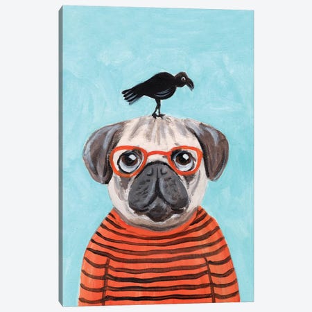 Pug With Crow Canvas Print #COC244} by Coco de Paris Canvas Art Print