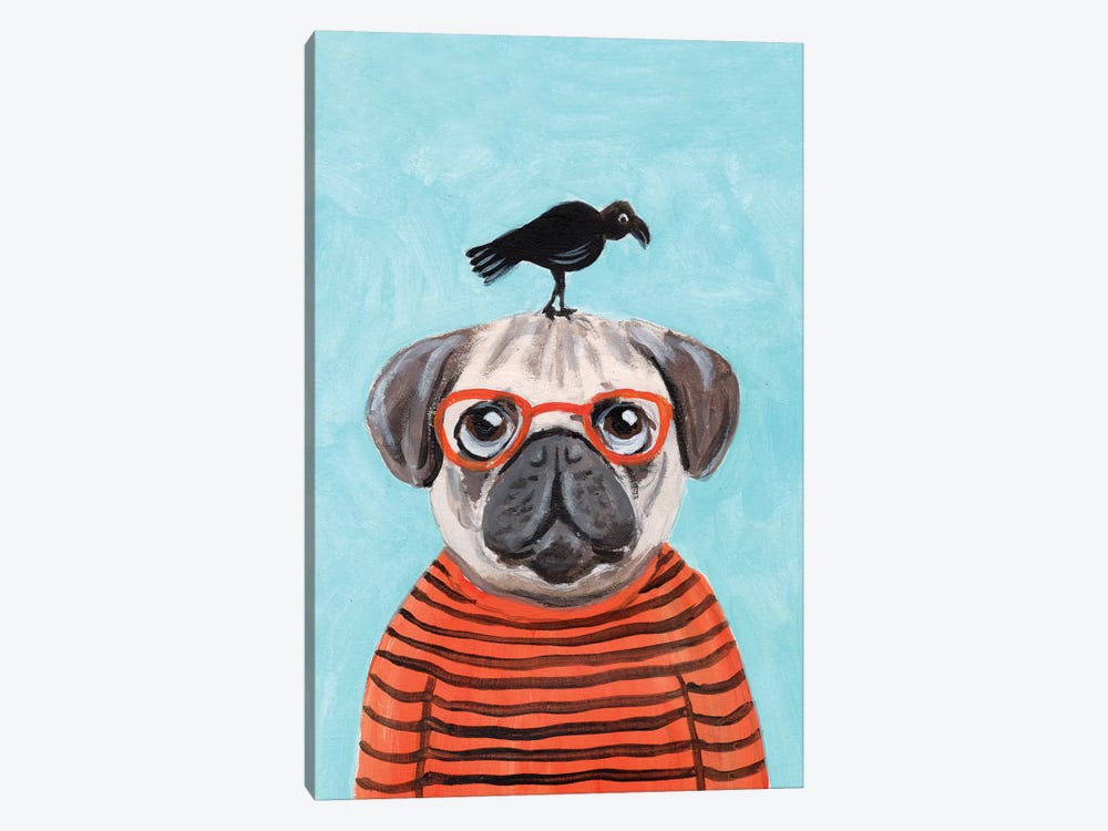 Pug With Crow by Coco de Paris 1-piece Canvas Art