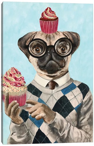 Pug With Cupcakes Canvas Art Print - Pug Art