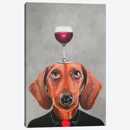 Dachshund With Wineglass Canvas Print #COC24} by Coco de Paris Canvas Art Print