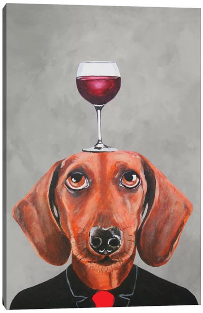 Dachshund With Wineglass Canvas Art Print - Dachshund Art