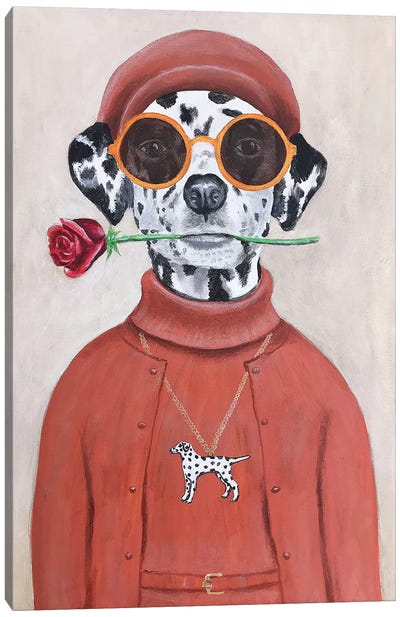 Dalmatian With Rose Canvas Art Print - Dalmatian Art
