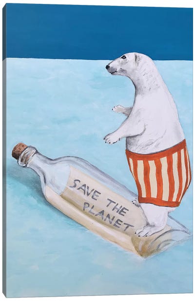 Save The Planet Polar Bear Canvas Art Print - Polar Bear Art
