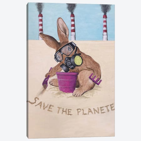 Save The Planet Rabbit Canvas Print #COC285} by Coco de Paris Art Print