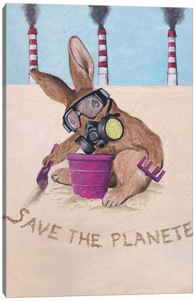 Save The Planet Rabbit Canvas Art Print - Animal Rights Art
