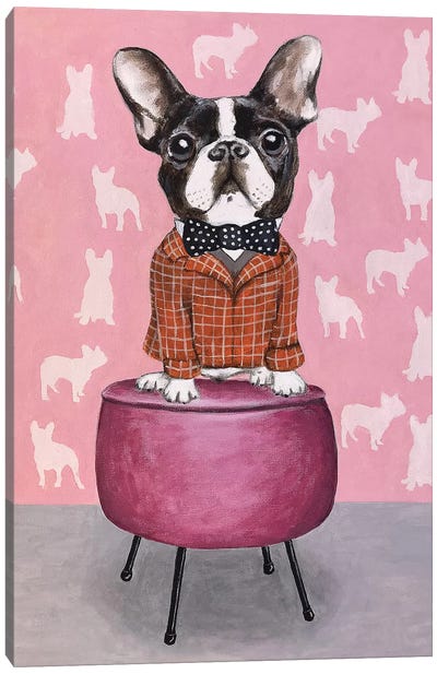 Bulldog On Pouf Canvas Art Print - Bulldog Art