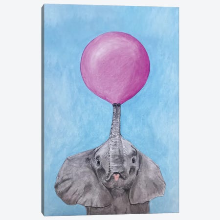 Elephant With Bubblegum Canvas Print #COC296} by Coco de Paris Canvas Art
