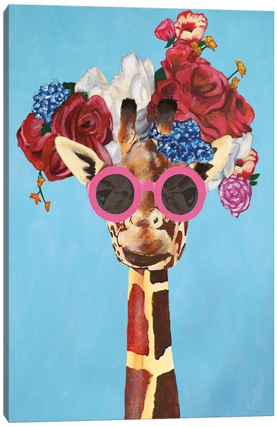 Giraffe Flower Power Canvas Art Print - Giraffe Art