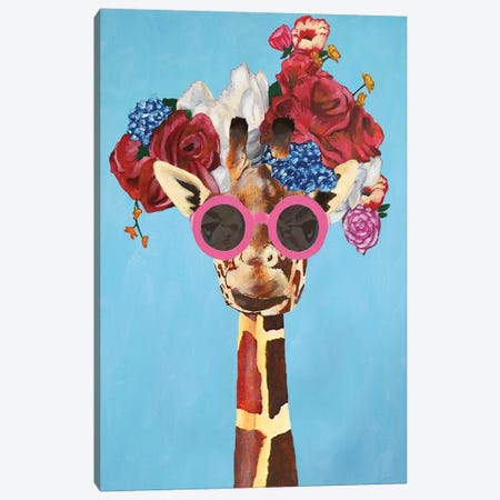 Giraffe Flower Power Canvas Print #COC297} by Coco de Paris Canvas Wall Art