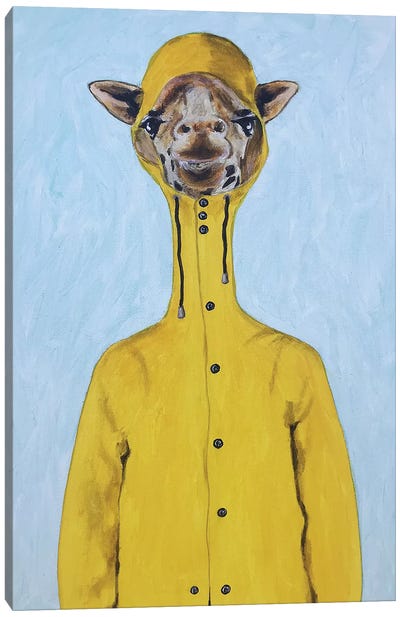 Giraffe Raincoat Canvas Art Print - Pantone 2021 Ultimate Gray & Illuminating